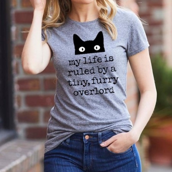 Top😺"My life ...tiny, furry, overlord" 😺tee shirt blouse - Picture 2 of 8